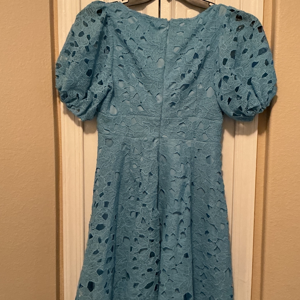 Blue Ruffled Midi Sundress with Puff Sleeves - Picture 4 of 5